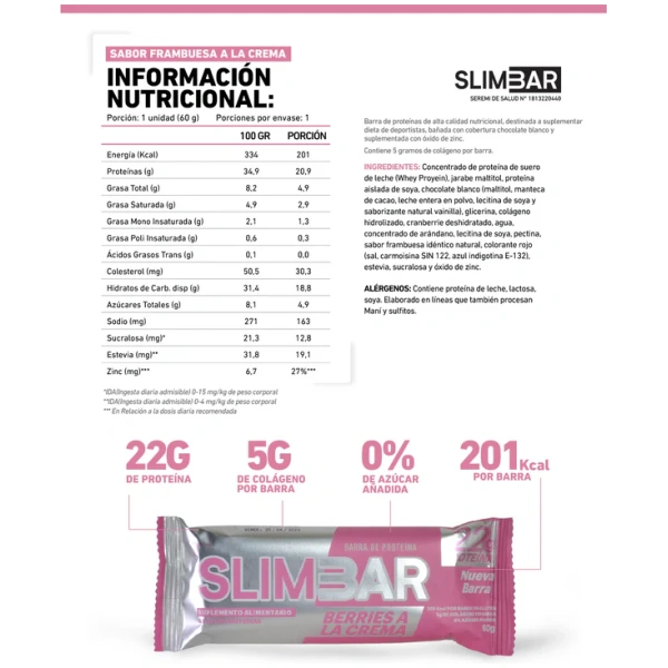 Barrita Protreina Slim Bar Berries a la Crema 60grs - Imagen 2
