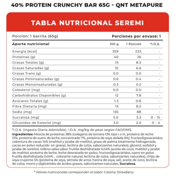 Barrita Proteina Crunchy Bar Chocolate 65grs. - Imagen 2